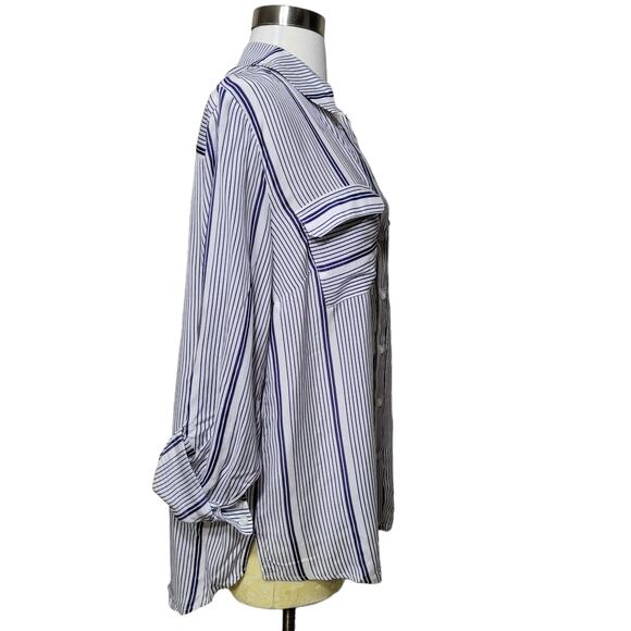 NWT INC International Concepts Women's Blue White Stripe Button-Up Shirt Size L - Picture 4 of 10